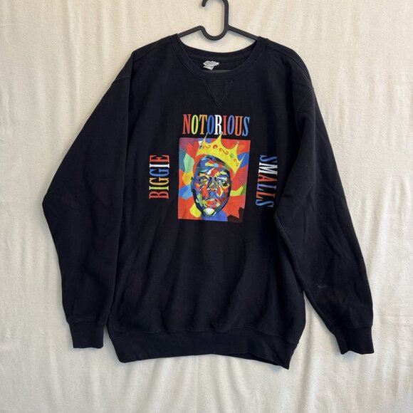 Notorious B.I.G Biggie L Black Hoody Pullover Sweater Rap Top Jumper - Picture 1 of 9